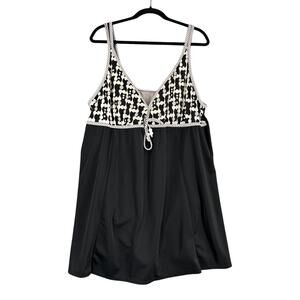 Avenue Empire‎ Waist Geometric Pattern V-Neck Sleeveless Dress Swimsuit Size 24W